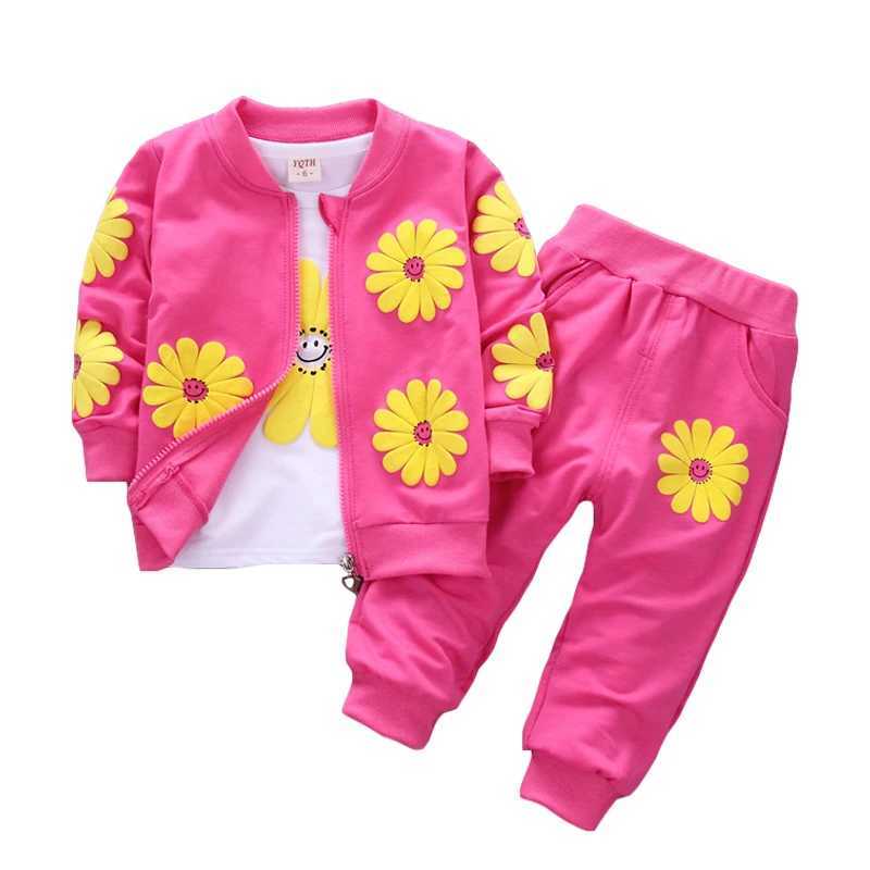 Clothing Sets Spring Autumn Baby Girl Cotton Sport Suit Toddler Kids Clothes Children Infant Flowers Hoodies Jacket Trousers Pant Casual Set