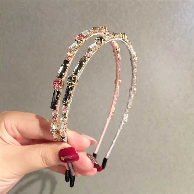 Headbands Thin Gorgeous Rhinestone Headband Jewelry Crown For Women Baroque High-end Shiny Square Crystal Headwear Bridals Hair Band Gifts