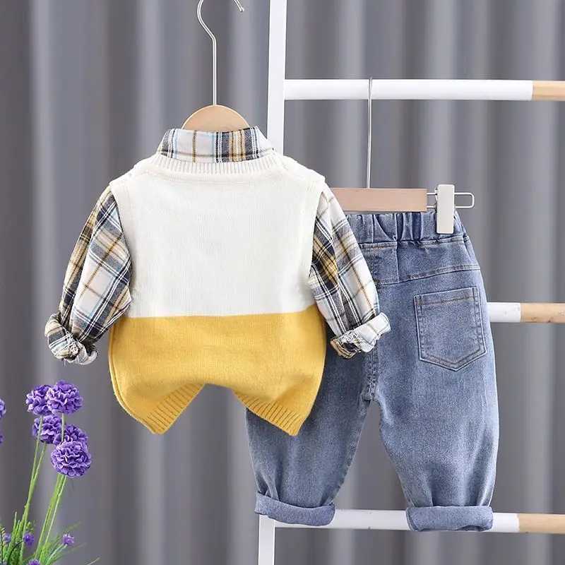 Clothing Sets Spring and Autumn Baby Boys Clothing Set New Childrens Sweater Vest Shirt Pants 3-piece Set Kids Outfits 6M 2T 3T 4T 5T