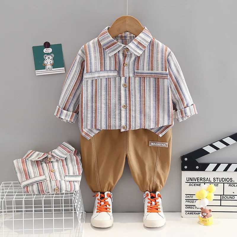 Clothing Sets Spring Autumn Boys Clothing Sets Baby Cotton Striped Plaid Shirts + Pants 2Pcs Suit For Kids Clothes Children Casual Outfits