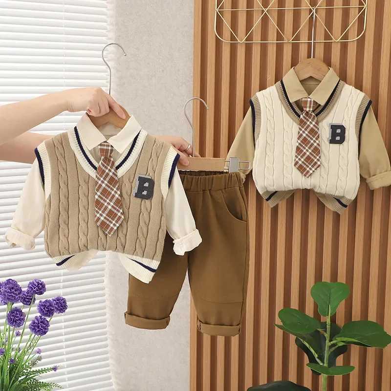 Clothing Sets 2024 Baby Boys Clothing Kids Sweater 3pcs Set Children Cardigan Vest Long Sleeve Shirts Jeans Pants Boys Clothes Boys Outfit