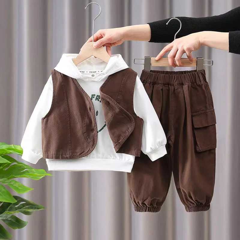 Clothing Sets Boys Spring And Autumn Set 2024 New Boys And Babies Clothing Korean Edition Childrens Handsome Three Piece Set Kids Outfits