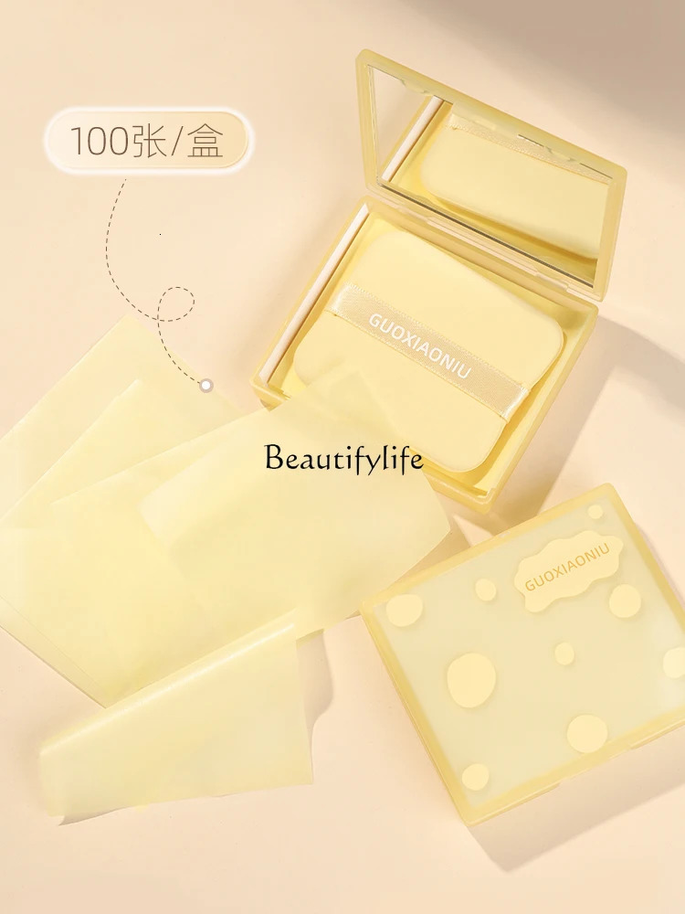 Butter Oil-Absorbing Sheets Refreshing Oil Control with Powder Puff Mirror Portable Face Oil Removing Glossy Paper 240705
