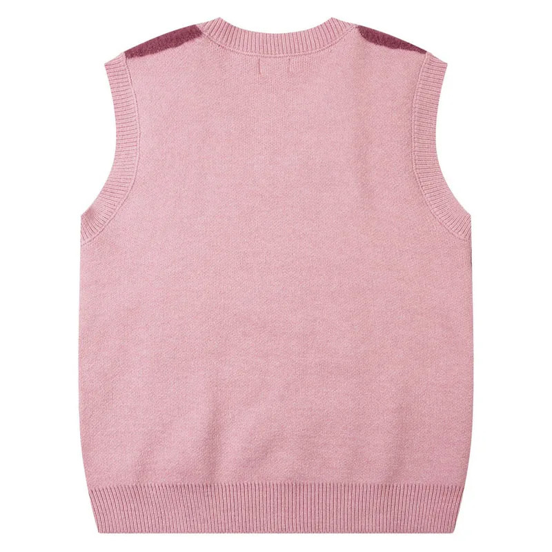 Autumn Winter Sweater Vest Men Plush Patchwork Loose Sleeveless V-neck Sweaters Vest Harajuku Oversize Couple Knitwear Pullover 240704