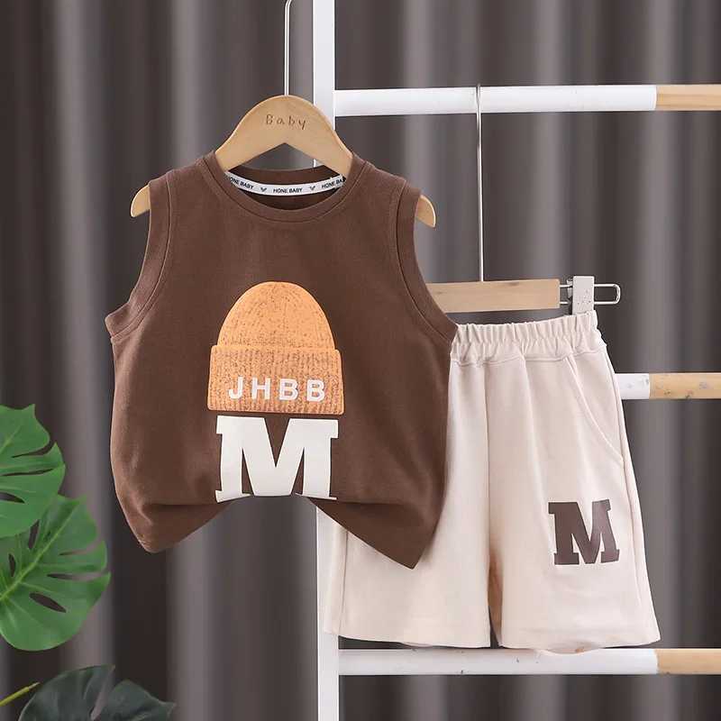 Clothing Sets New Fashion Childrens Summer Boys Vest Set Baby Boys/Girls Sleeveless Clothes T-shirts Shorts 2pcs Kids Casual Sports Set