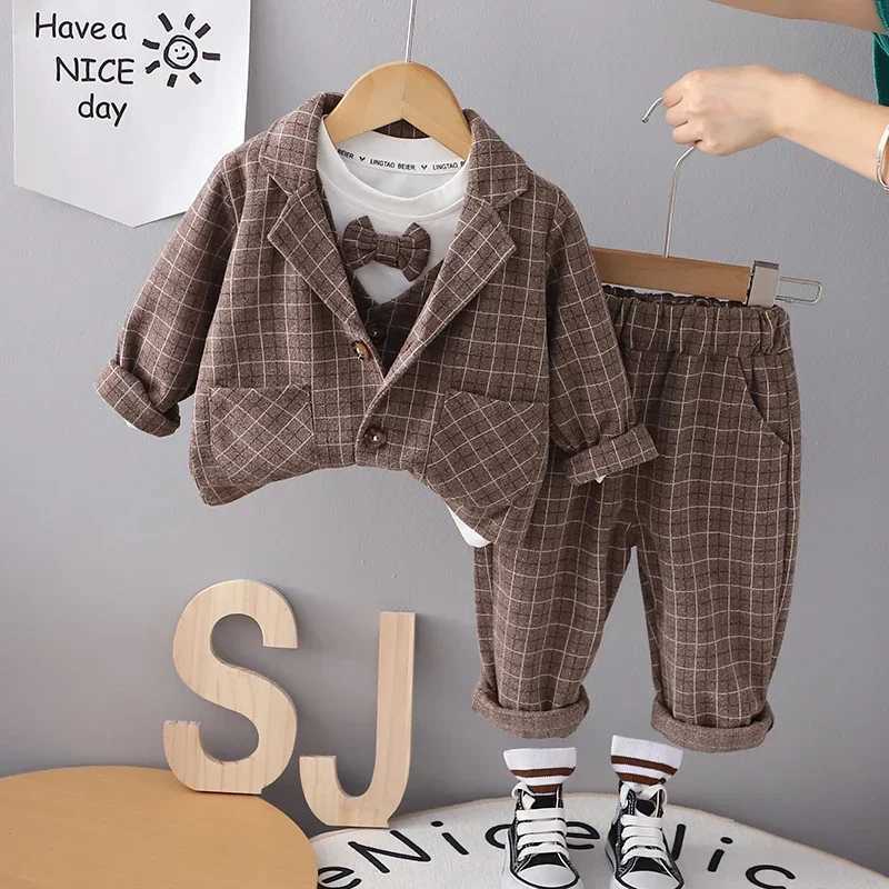 Clothing Sets BOY Wedding Children Kids Tie Party Formal Cotton Gentleman Casual Boys Jackets T-Shirt Pants 3pcs/Sets Infant Suit Clothes