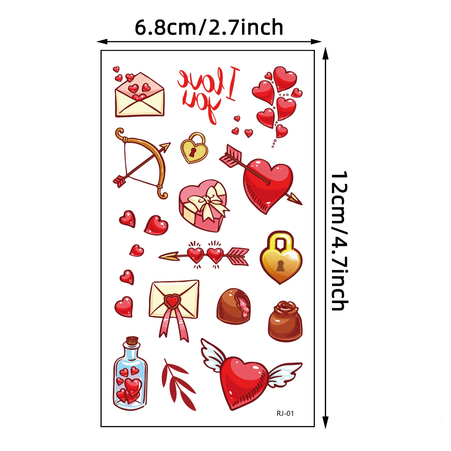 10 Valentines Day collection love letters heart-shaped cake gift patterns temporary tattoo stickers 240705