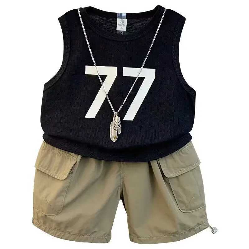 Clothing Sets Boys Summer Vest Set New Western Style Boys Internet Red Fashionable Sleeveless Clothes Childrens Clothing Two Piece Set