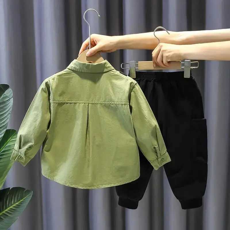 Clothing Sets Kids Boys Clothing Set New Handsome and Fashionable Baby Work Style Shirt Pants Childrens Casual Two Piece Set