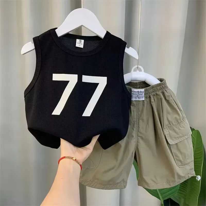 Clothing Sets Boys Summer Vest Set New Western Style Boys Internet Red Fashionable Sleeveless Clothes Childrens Clothing Two Piece Set