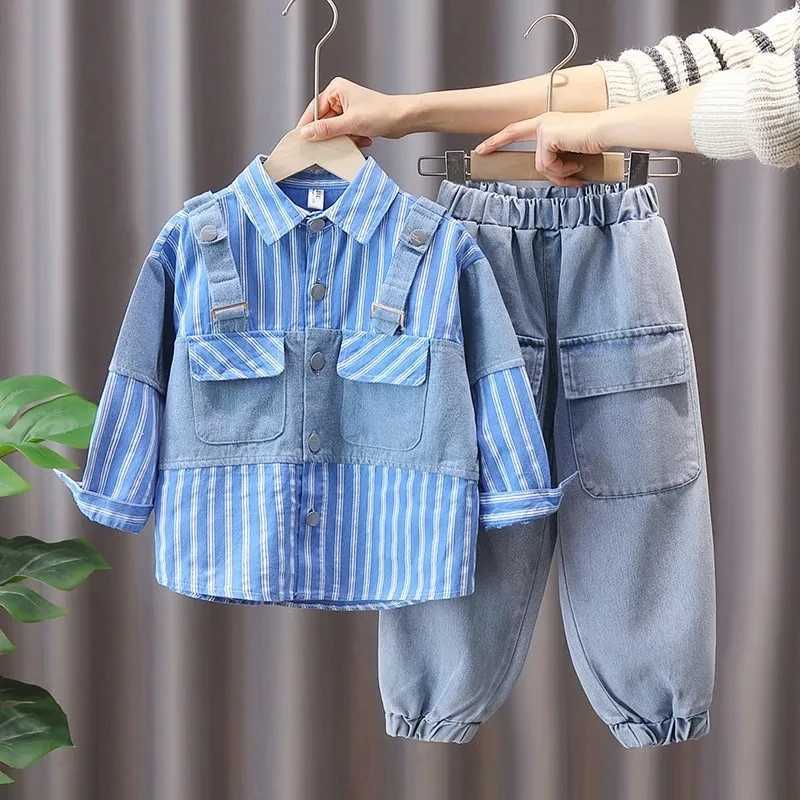 Clothing Sets Childrens Shirt Set New Korean Spring and Autumn Handsome Boys Polo Collar Long sleeved Shirt Pants Two Piece Set