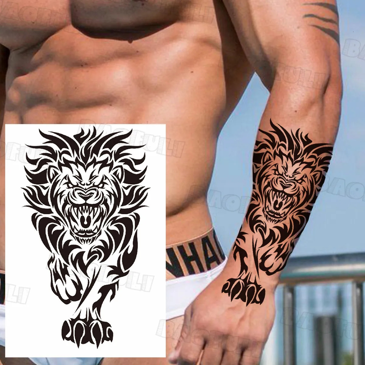 DIY Compass Anchor Temporary Tattoo Adult False Lion Tiger Dragon Astronaut Tattoo Sticker Unique Waterproof Tattoo 240705