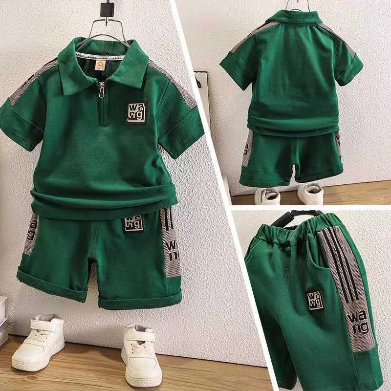 Clothing Sets Boys Summer Set 2024 New Handsome Boys Summer Short Sleeved Shorts Boys Summer Two Piece Set