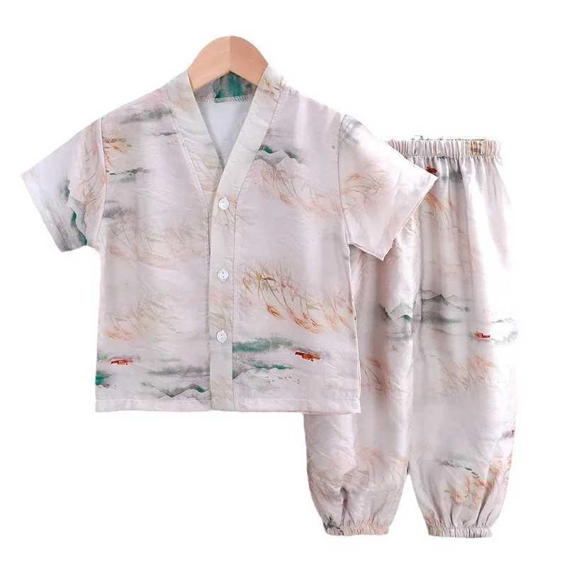 Clothing Sets Childrens Suit Cotton Silk Pajamas Thin Style Cotton Silk Air-conditioning Clothes Childrens Clothing Outer Wear Casual