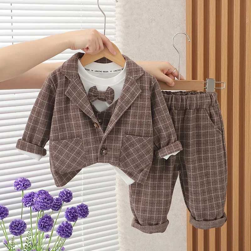 Clothing Sets BOY Wedding Children Kids Tie Party Formal Cotton Gentleman Casual Boys Jackets T-Shirt Pants 3pcs/Sets Infant Suit Clothes