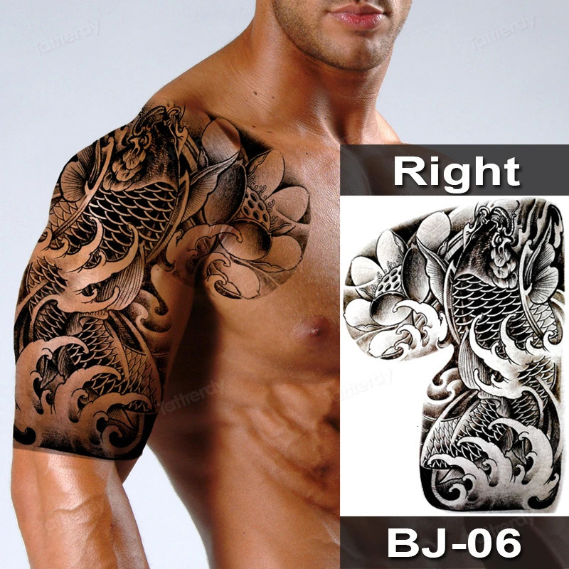 Waterproof Tattoo Sticker Mens Half Shoulder Dragon Totem Arm False Tattoo Black Large Size Mens Beauty Tattoo 240705