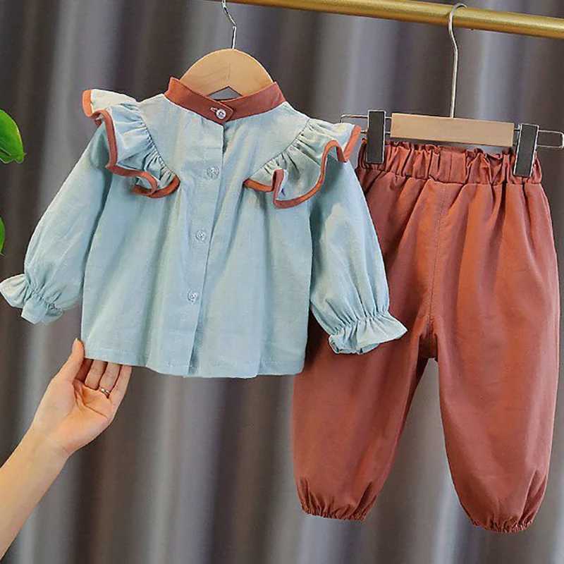Clothing Sets Girls Clothes Sets Spring Autumn Bowknot Blouses Tops + Bloomers Pants Outfits For Children Clothes Set Sweet Kids Clothing 2Pcs