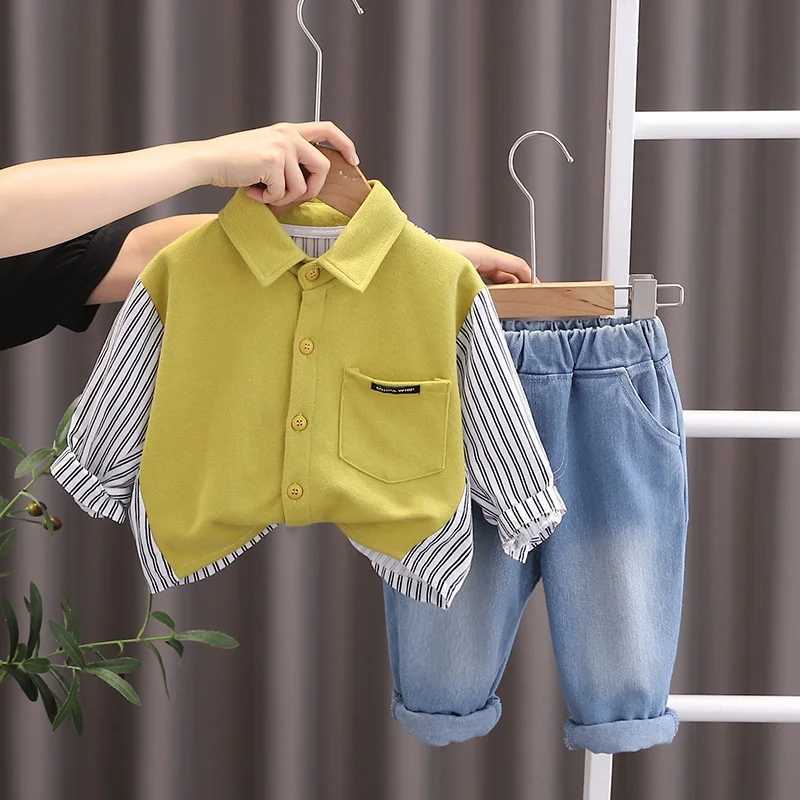 Clothing Sets Spring Causal Suit Baby Boys Girls Cartoon Strips Shirt Pants 2pcs/Set Children Clothing Kids Infant Sportswear 0-5 Years P33V