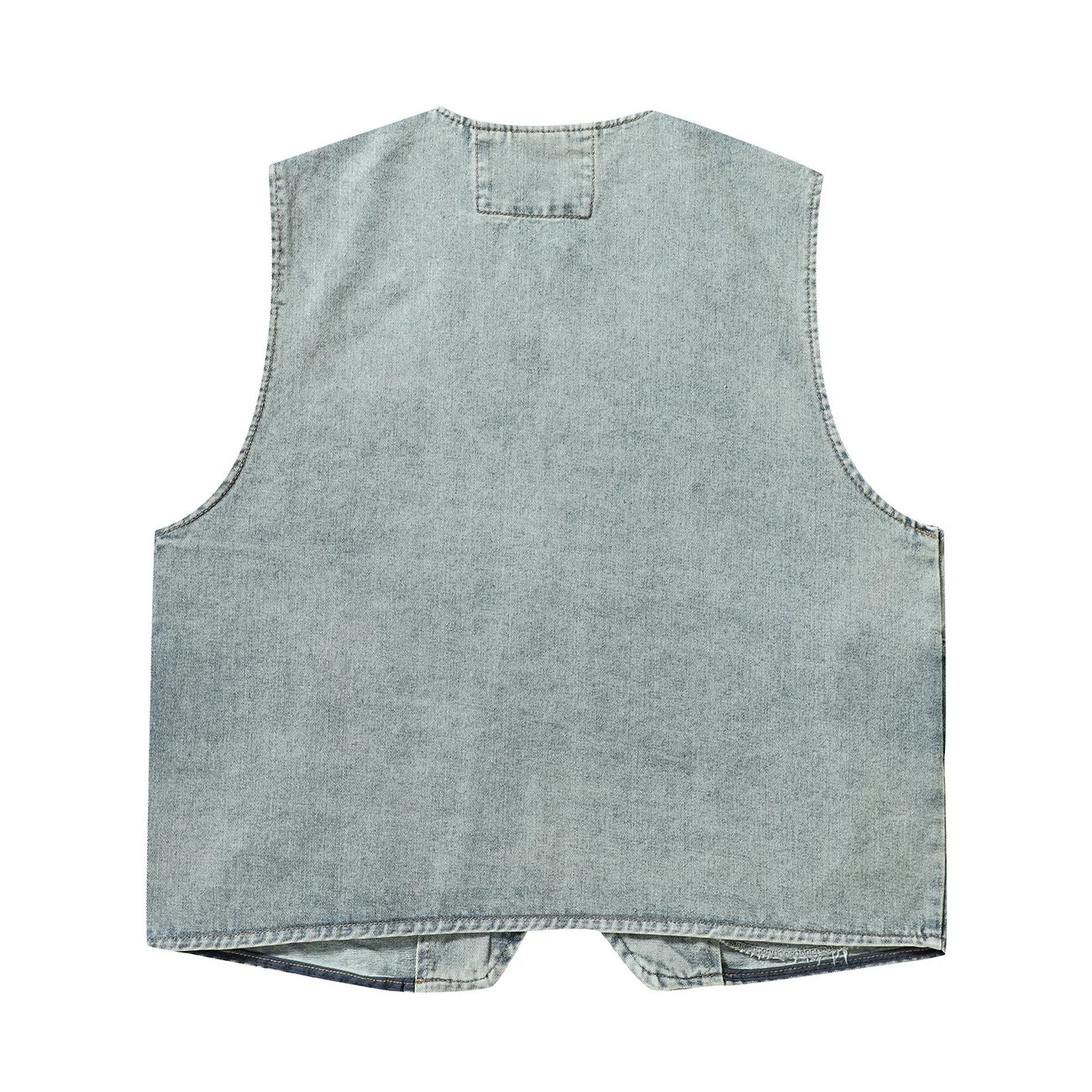 American Original Trendy Functional Denim Cargo Vest Washed Distressed Dark Vintage Round Neck Zipper Up Jeans Vests Couple 240701