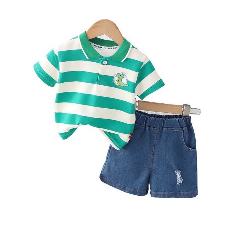 Clothing Sets Fashion Summer Kids Baby Boys Striped Dinosaur Suits Short Sleeve T-Shirt +Shorts Casual Clothes Outfit Girls Clothing 2PCS/Set