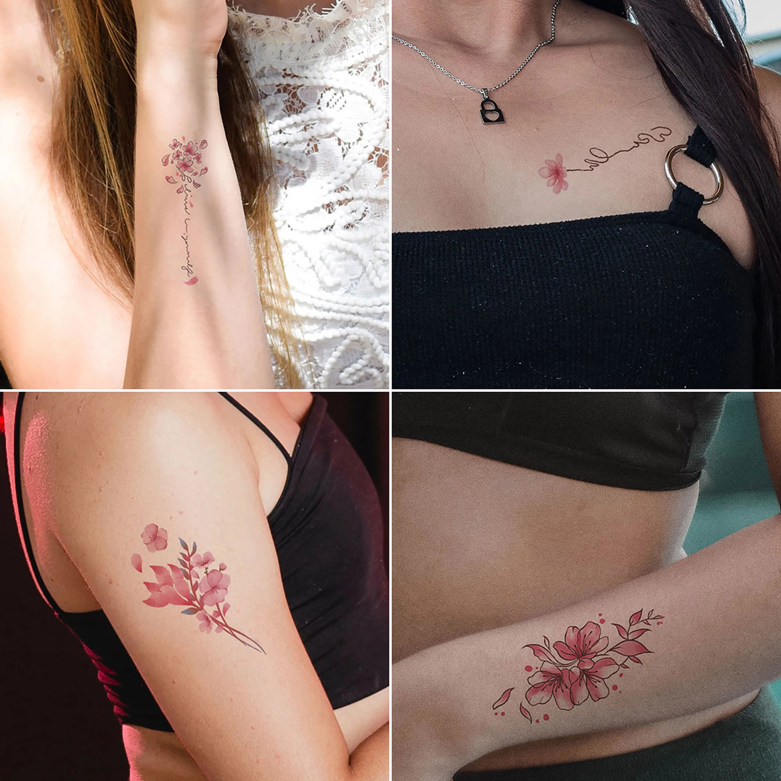 30 temporary tattoo stickers with cherry blossom patterns 240705