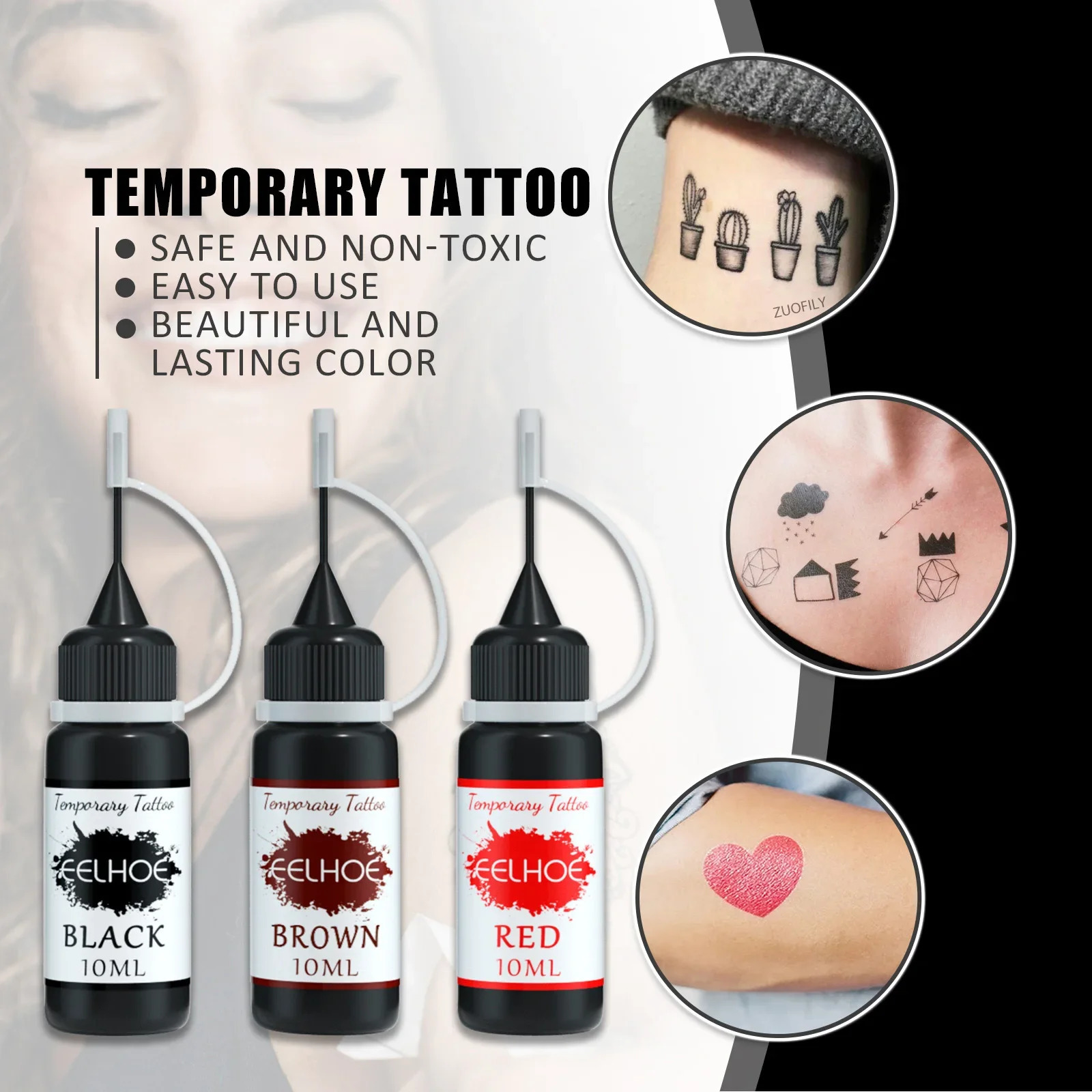 Temporary tattoo 10ml liquid tattoo ink black red brown for temporary tattoo stickers body DIY pigment professional tool 240705