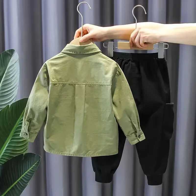 Clothing Sets Childrens Shirt Set New Korean Spring and Autumn Handsome Boys Polo Collar Long sleeved Shirt Pants Two Piece Set