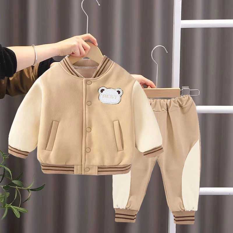 Clothing Sets 2024 Spring Autumn Baby Boys Clothing Set Kids Cartoon Bear Baseball Jacket Coat + Pants 2Pcs for Children Tracksuits Clothes