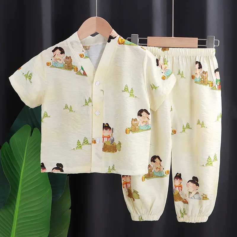Clothing Sets Childrens Suit Cotton Silk Pajamas Thin Style Cotton Silk Air-conditioning Clothes Childrens Clothing Outer Wear Casual