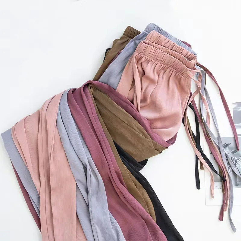 Acetic Acid Ice Silk Wide Leg Pants Summer Thin Satin Casual Womens High Waisted Straight Long Trouser Z260314