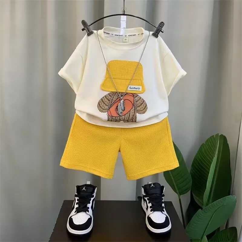 Clothing Sets Childrens Clothing Boys Summer Set 2023 New Childrens Baby Short Sleeve T-shirt Shorts Two Piece Set