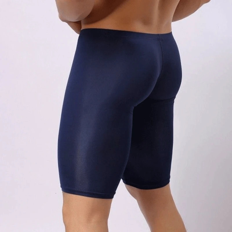 Mens Ice Silk Ultra-thin Bottom Shaping Summer Low Waist Sexy Transparent Tight-fitting Five-point Solid Color Bodysuit Pants 240703