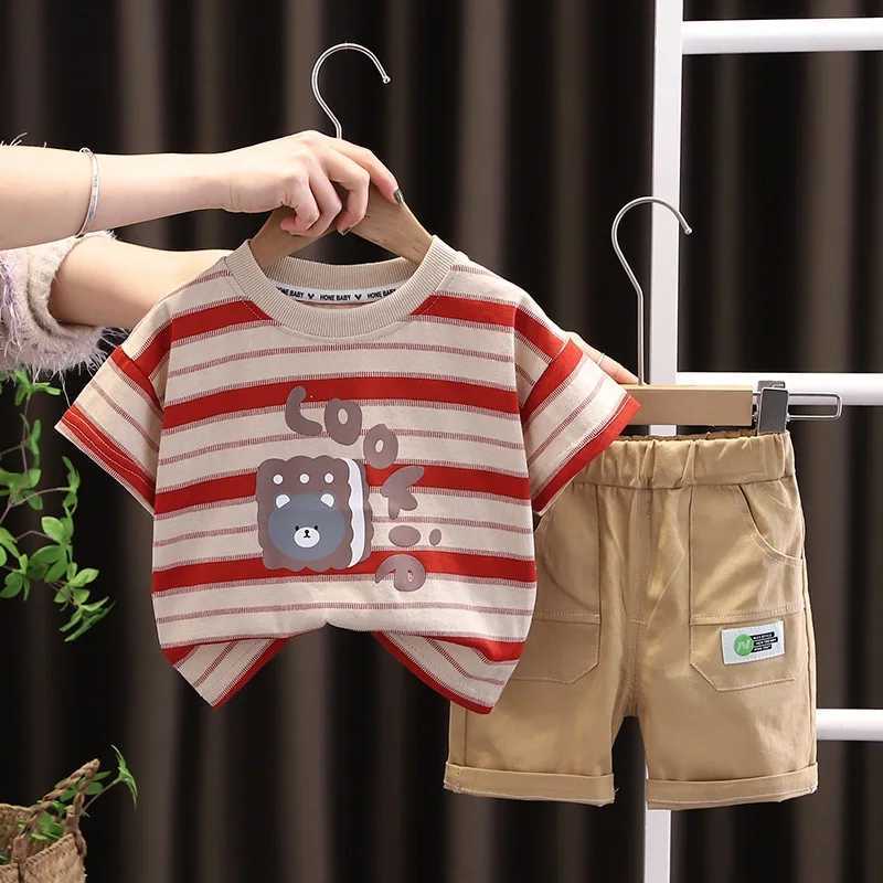 Clothing Sets Fashion Summer Kids Baby Boys Striped Suits Cartoon Bear T-Shirt+Shorts Casual Clothes Outfit Girls Clothing 2PCS/Set S7IU