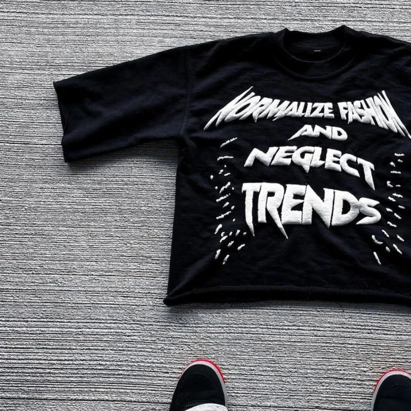 American style Harajuku retro men patterned printed T-shirt ins loose casual hip-hop couple short sleeved casual letter top 240626