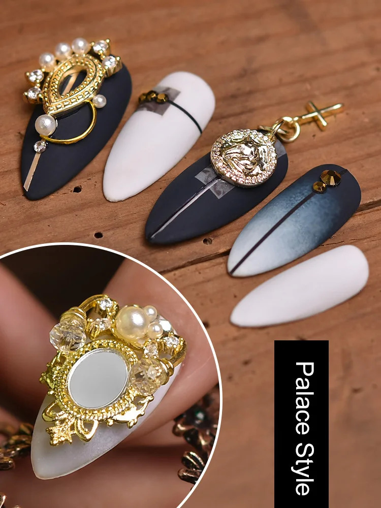 4 pieces of nail art zircon jewelry metal pearl chains Baroque style nail diamond decorations royal court style nail decorations 240705