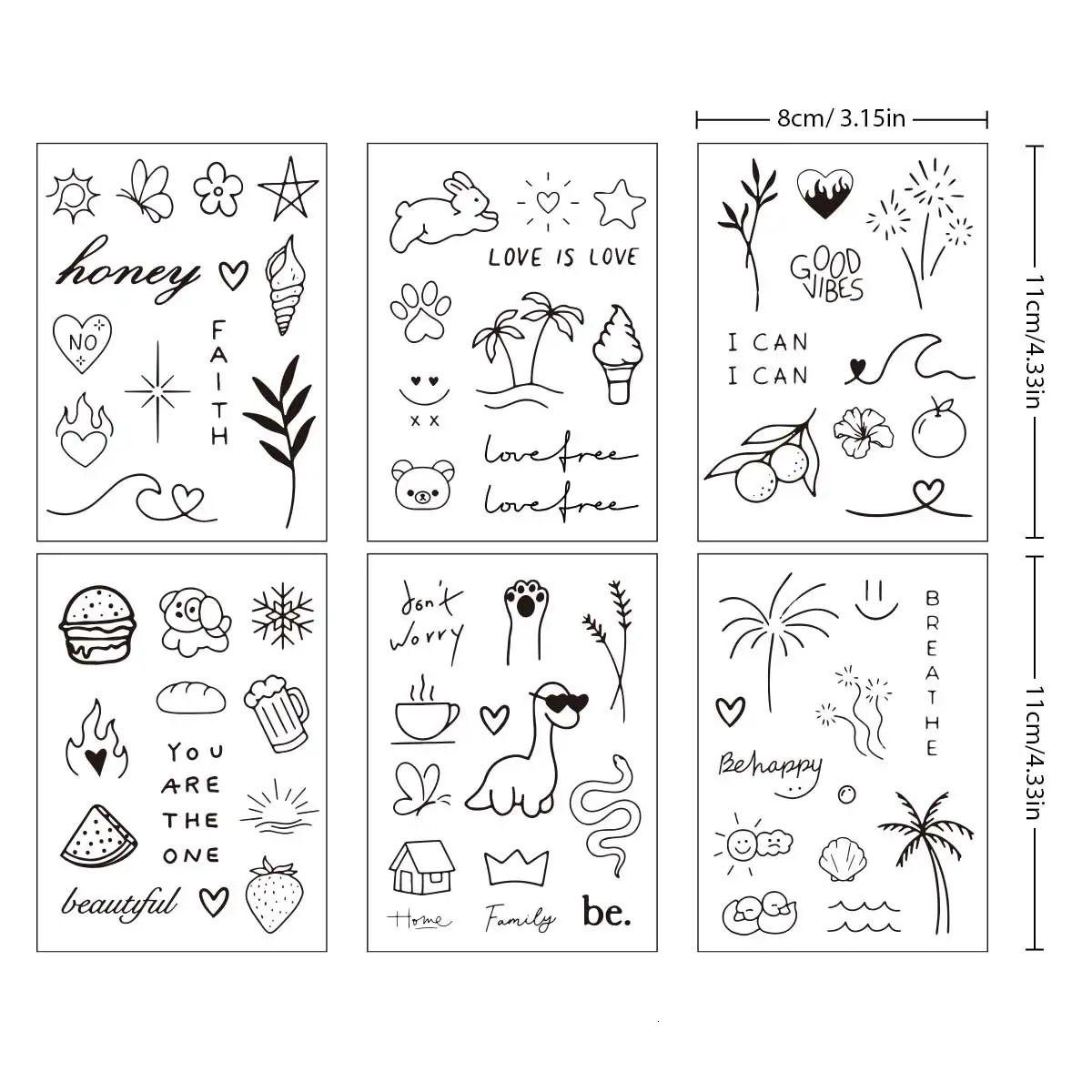 6 pieces of love butterfly animal pattern stickers girl cartoon tattoos semi anent waterproof tattoo stickers party accessories 240705