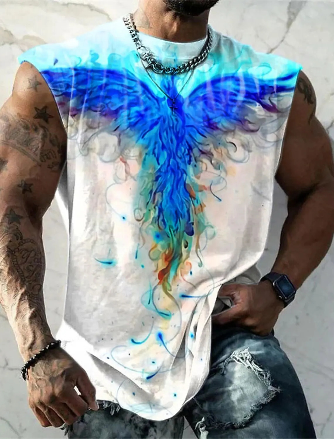 Outdoor Sacred Beast Phoenix Print Sports Quick Dry Sleeveless Breathable Vest Mens Clothing Fashion Four Seasons Y2K Fnaf Gym 240703