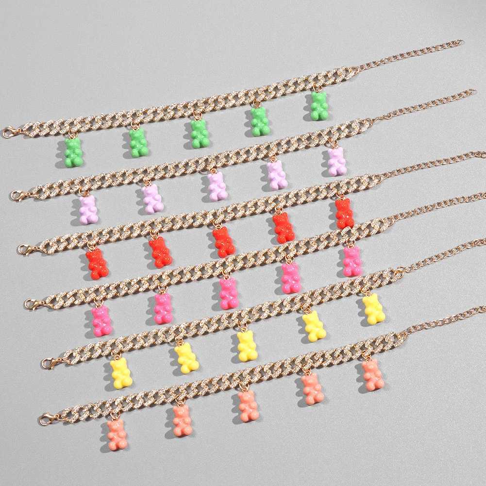 Luxury Gold Color Shiny Cuban Chain Gummy Bear Anklets for Women Girls Rhinestone Chunky Anklet Punk Hip Hop Beach Jewelry Gift 230719