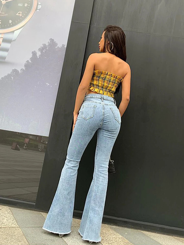 Fashion Women Pants High Waist Flared Jeans Blue Skinny Streetwear Y2k Vintage Quality Harajuku Boyfriend Clothing Female 240704