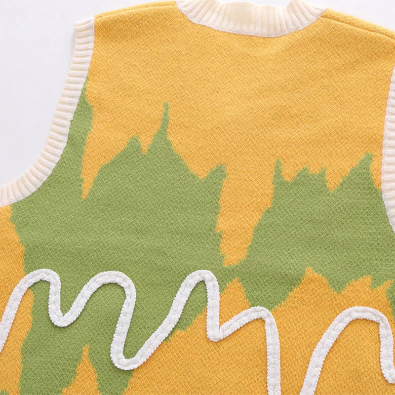 Harajuku Black Green Colorblock Jumper Sweater Vest Womens y2k Retro Oversized Knitted Ugly Sleeveless Sweater Mens Aesthetic 240701