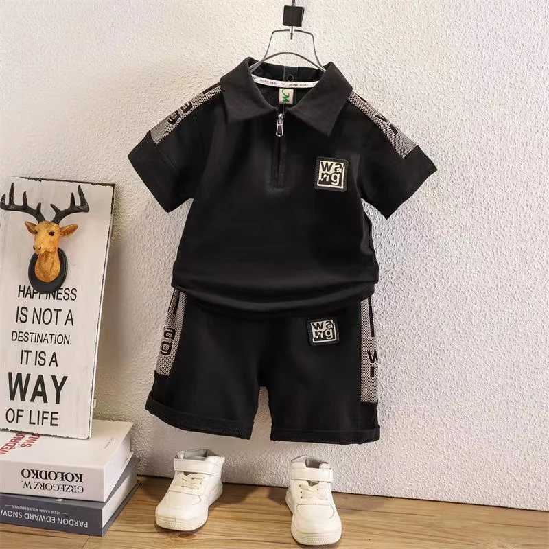 Clothing Sets Boys Summer Set 2024 New Handsome Boys Summer Short Sleeved Shorts Boys Summer Two Piece Set