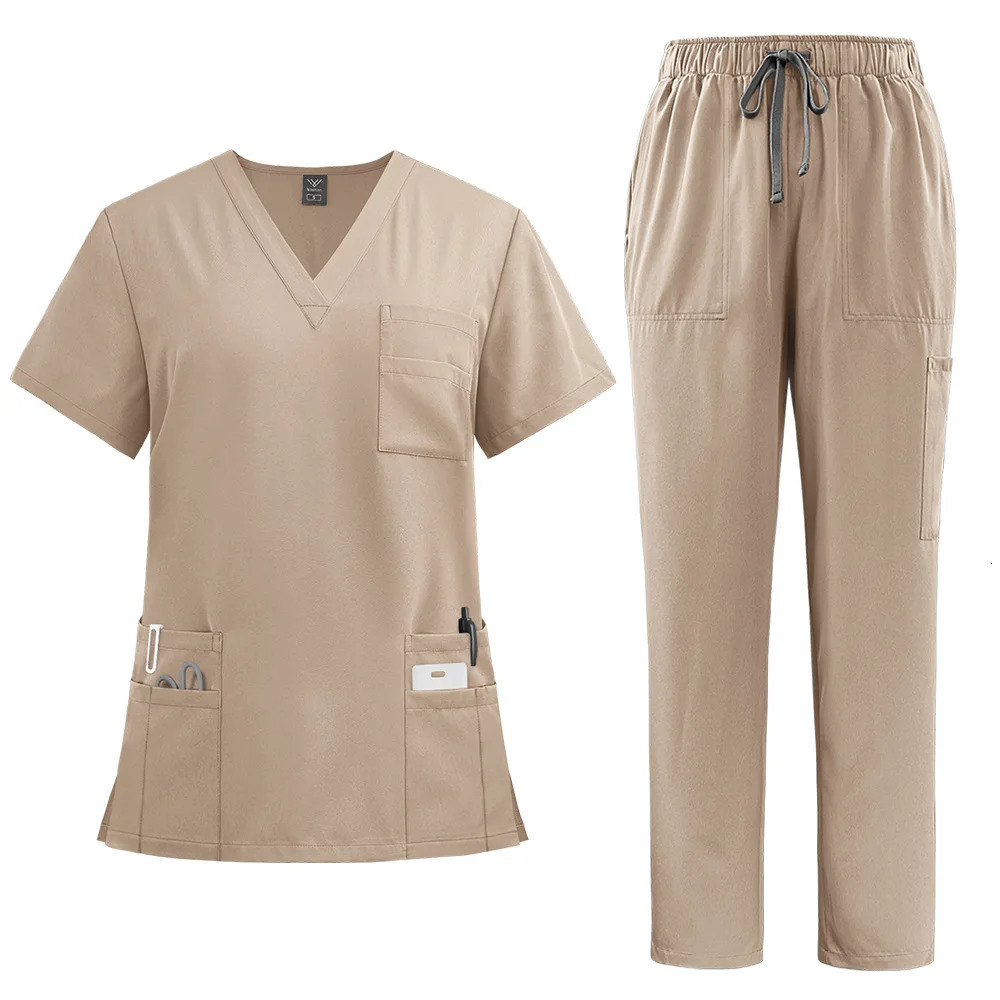 Classic Nurse Scrubs Set Men Nurse Accessories Uniform Dental Clinical Top Pants Lab Workwear Clothes 240704