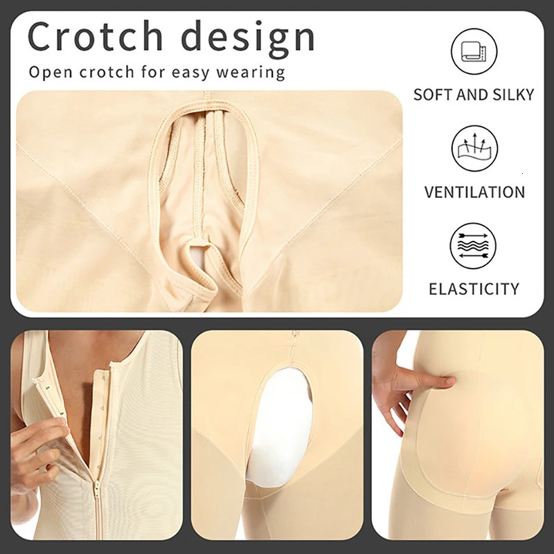 Upgraded Mens Shapewear Bodysuit Padded Butt Lifter Full Body Shaper Compression Underwear Slimming Suit Waist Trainer Corset 240703
