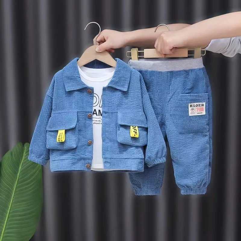 Clothing Sets Spring and Autumn Childrens Three Piece Suit New Corduroy Lapel Single Breasted Leisure Childrens Long Sleeve Coat Wholesale