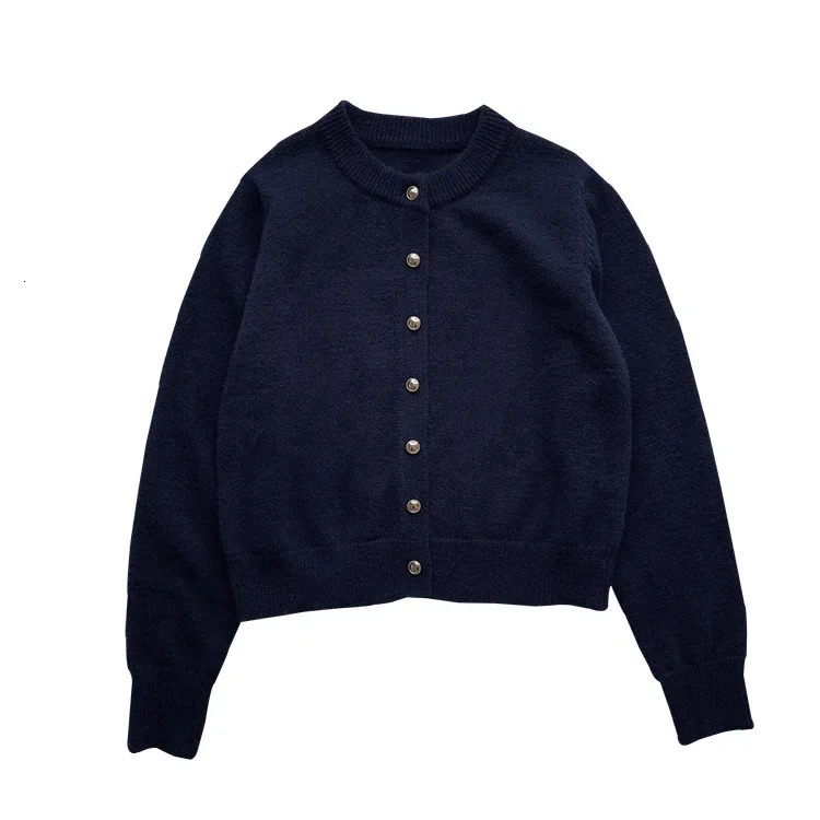 Knitted Cardigan Women Korean Raccoon Cashmere Loose Solid Color Round Neck Sweater Coat Jacket Spring Autumn 240701