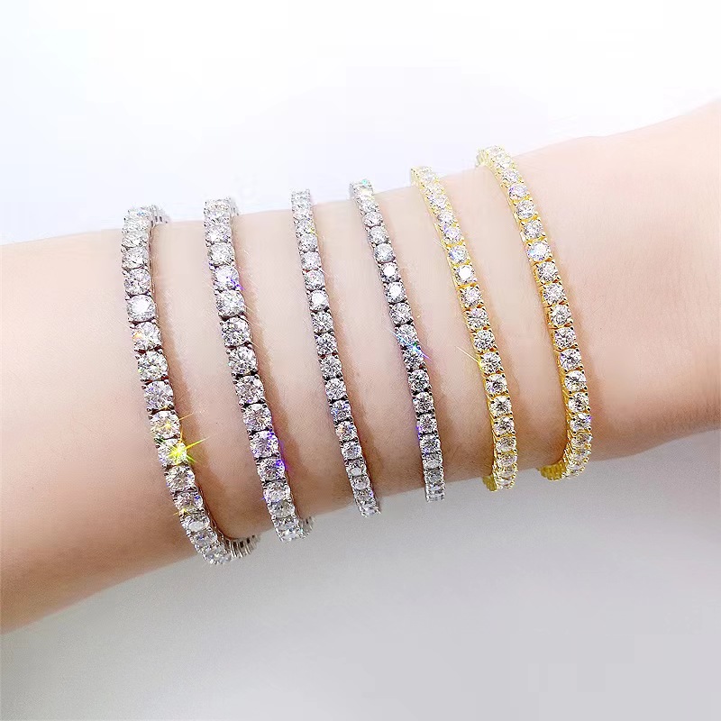 Tennis fashion designer VVS Mozambican bracelet, three gold color jewelry dia single row 2mm 3mm 4mm