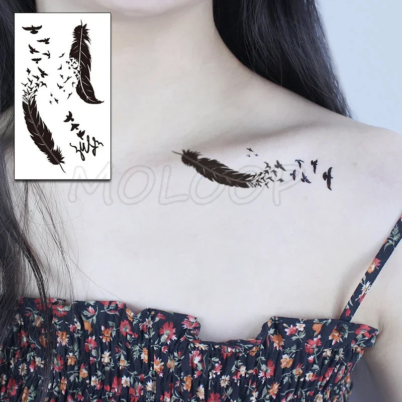 Feather Bird 8 Element Pattern Dandelion Temporary Tattoo Sticker False Tattoo Womens Body Makeup Waterproof Sticker 240705