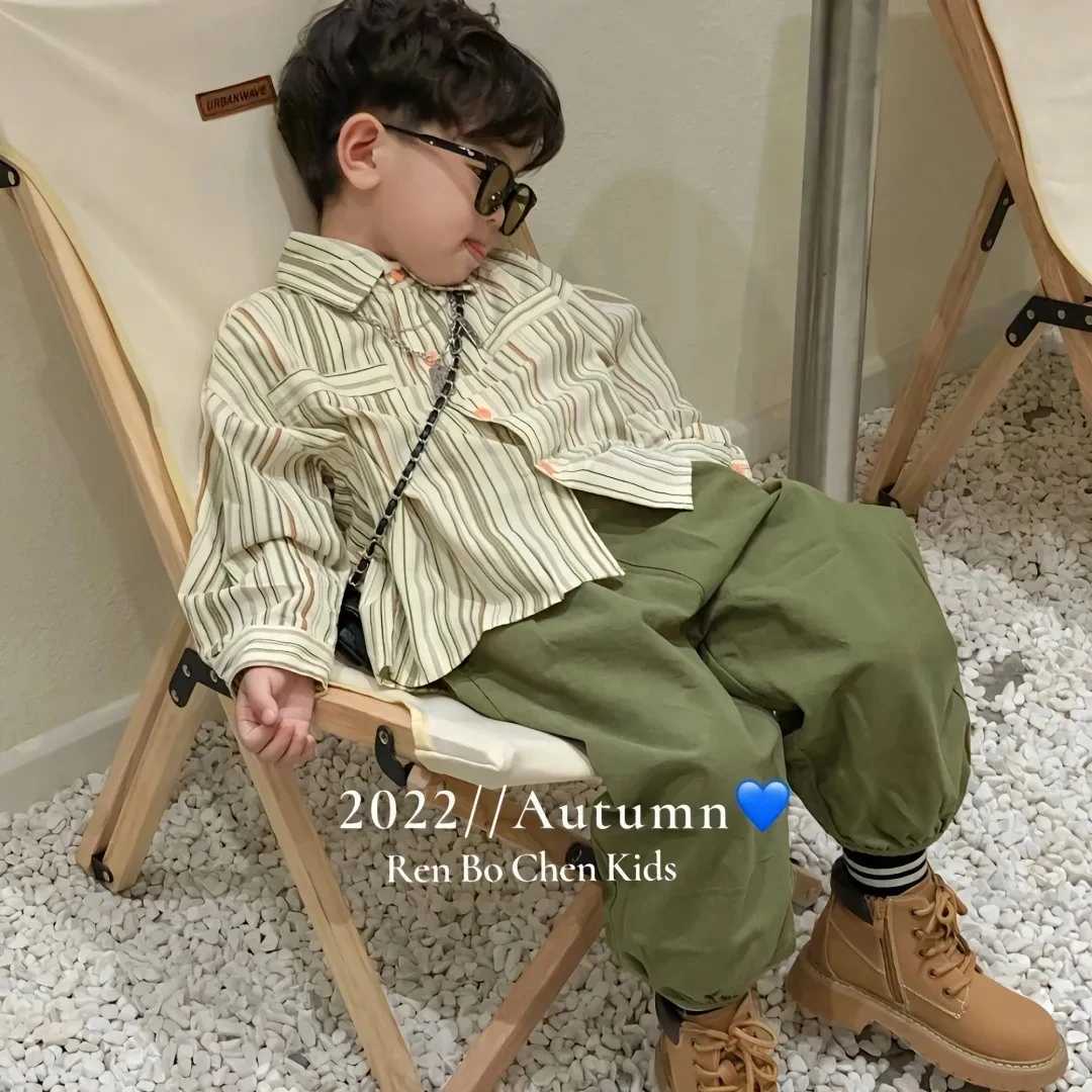 Clothing Sets Boys Set Spring and Autumn New Handsome and Fashionable Striped Shirt Top Work pants Childrens Baby Two Piece Set Kids Clothing