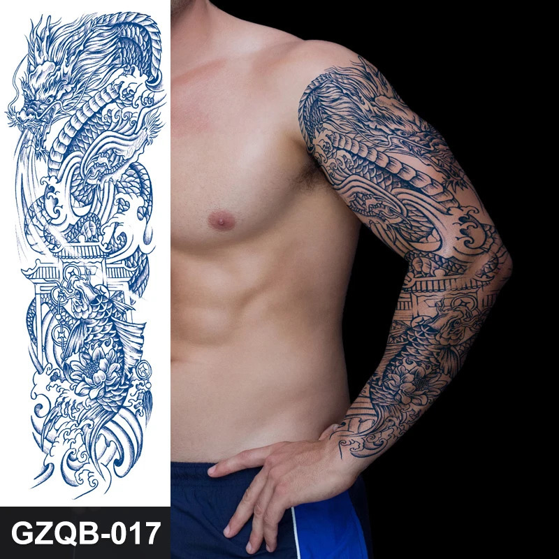 Juice Tattoo Durable Waterproof Temporary Tattoo Sticker Totem Tribal Dragon Full Arm Large Size False Tattoo Sleeves 240705