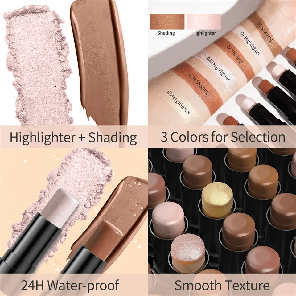 Contour Stick Double Head Contour Pen Waterproof Matte Finish Highlighters Shadow Contouring Pencil Cosmetics For Face 240705